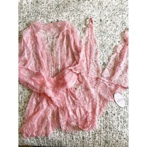 RSLOVE Pink Floral Lace Lingerie Set Robe and Teddy Bodysuit NWT Large